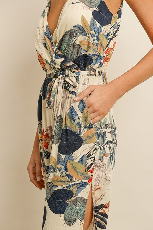 FLORAL SURPLICE JUMPSUIT