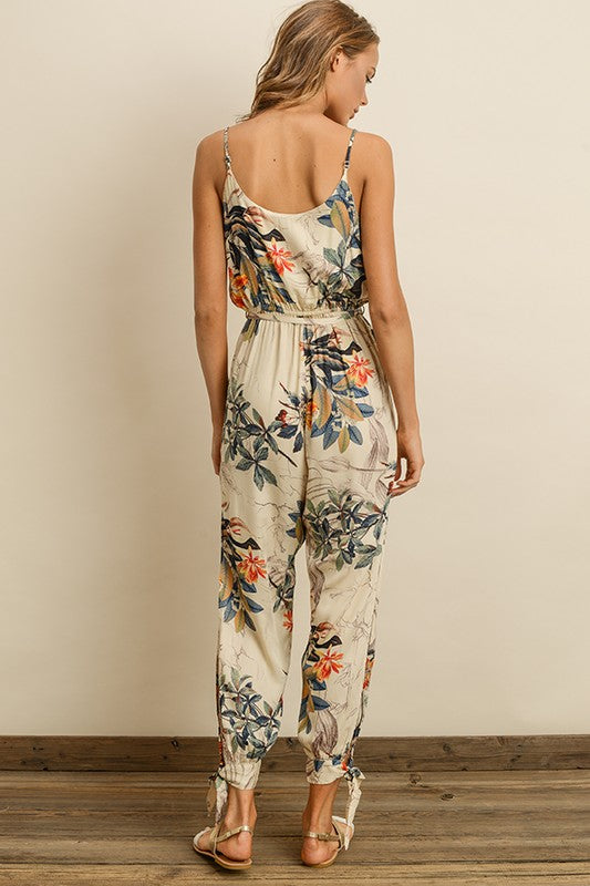FLORAL SURPLICE JUMPSUIT