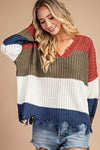 Distressed Stripe Color Block Sweater