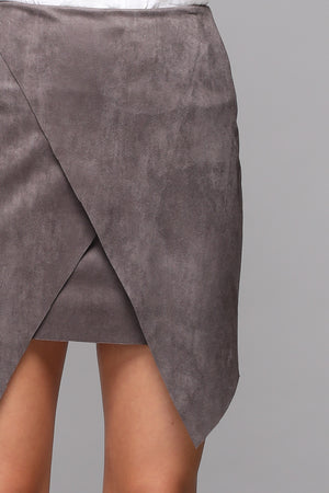 FAUX SUEDE WRAP SKIRT