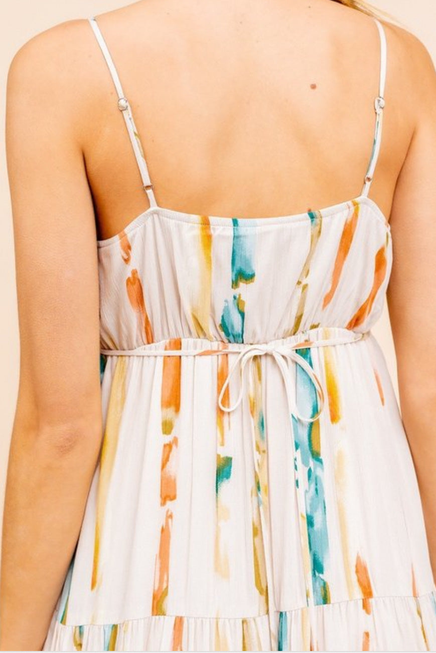 Abstract Print Tiered Dress