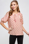 Bubble Sleeve Polka Dot Top