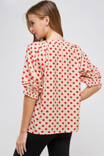 Bubble Sleeve Polka Dot Top