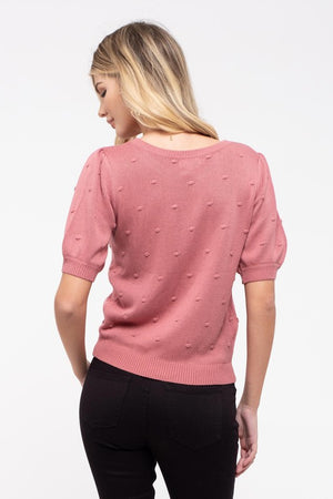 Swiss Dot Puff Sleeve Knit Top