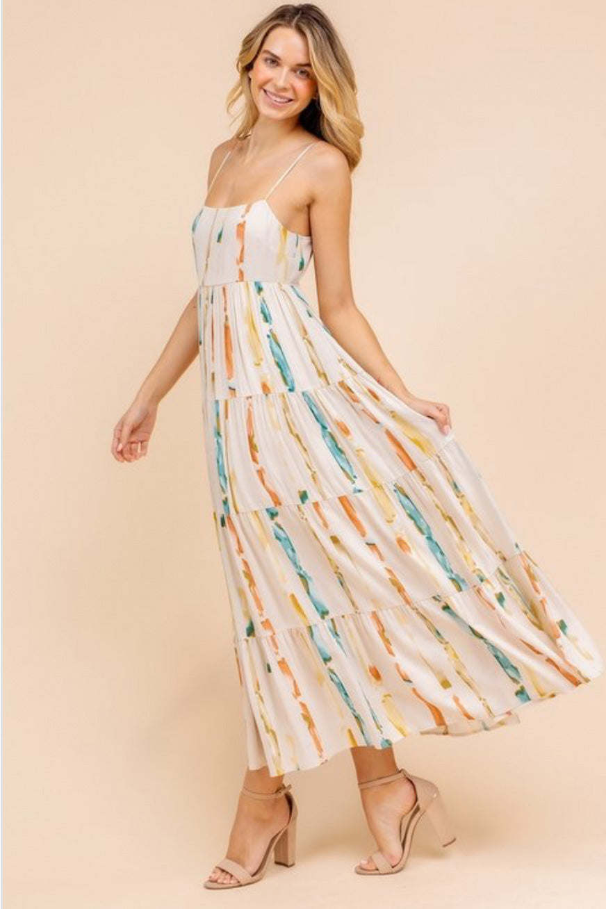 Abstract Print Tiered Dress