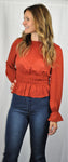 SMOCKED POLKA DOT BLOUSE