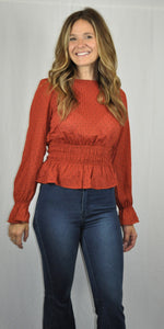 SMOCKED POLKA DOT BLOUSE
