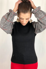 PLAID SLEEVE SWEATER