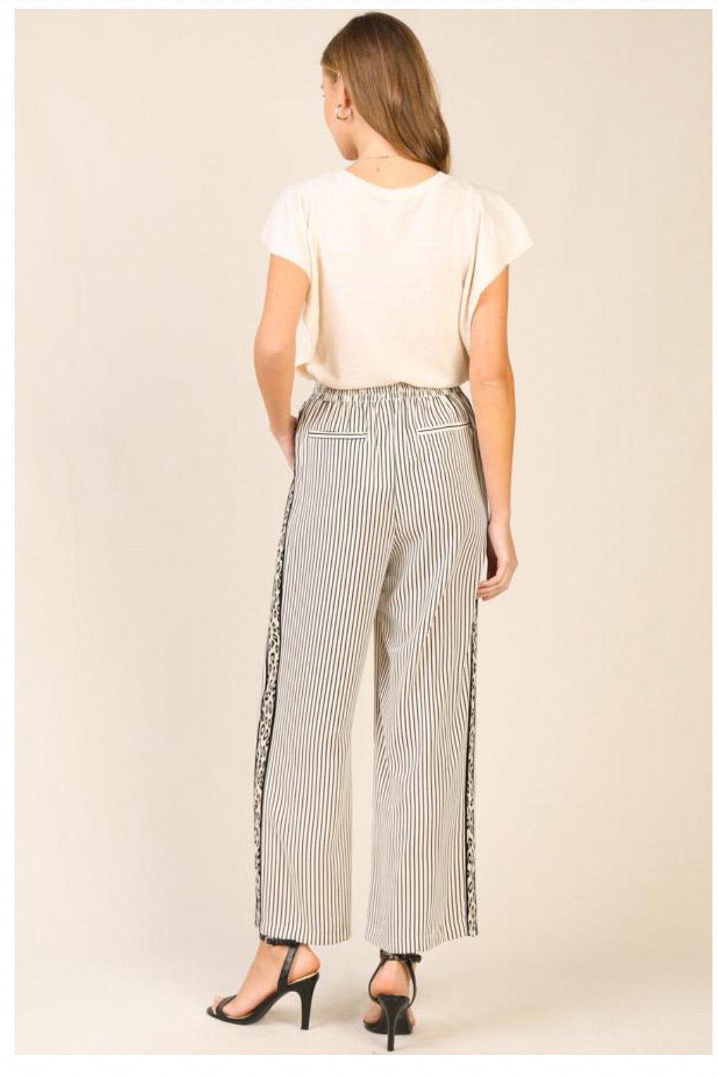LEOPARD CONTRAST STRIPED PANTS