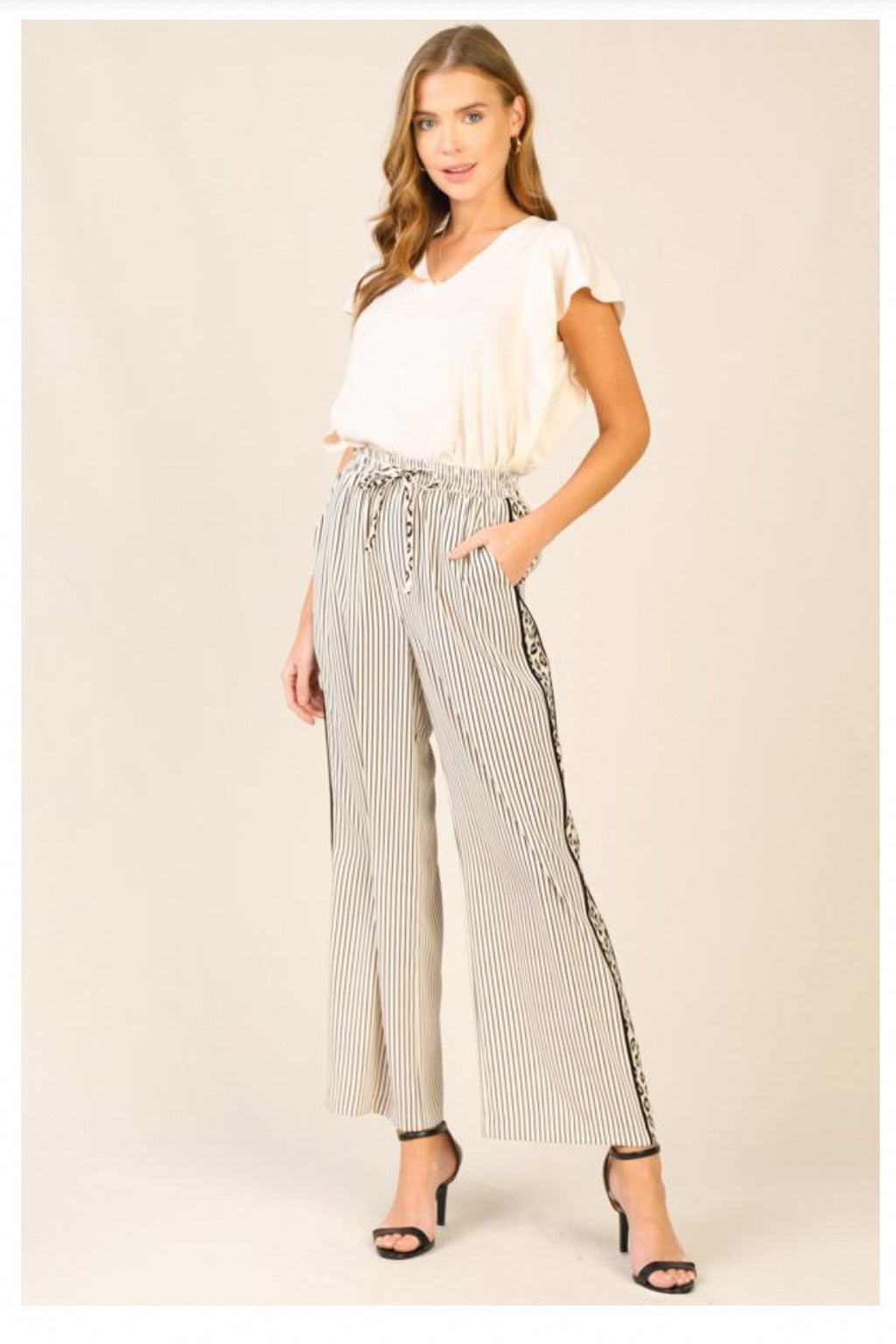 LEOPARD CONTRAST STRIPED PANTS