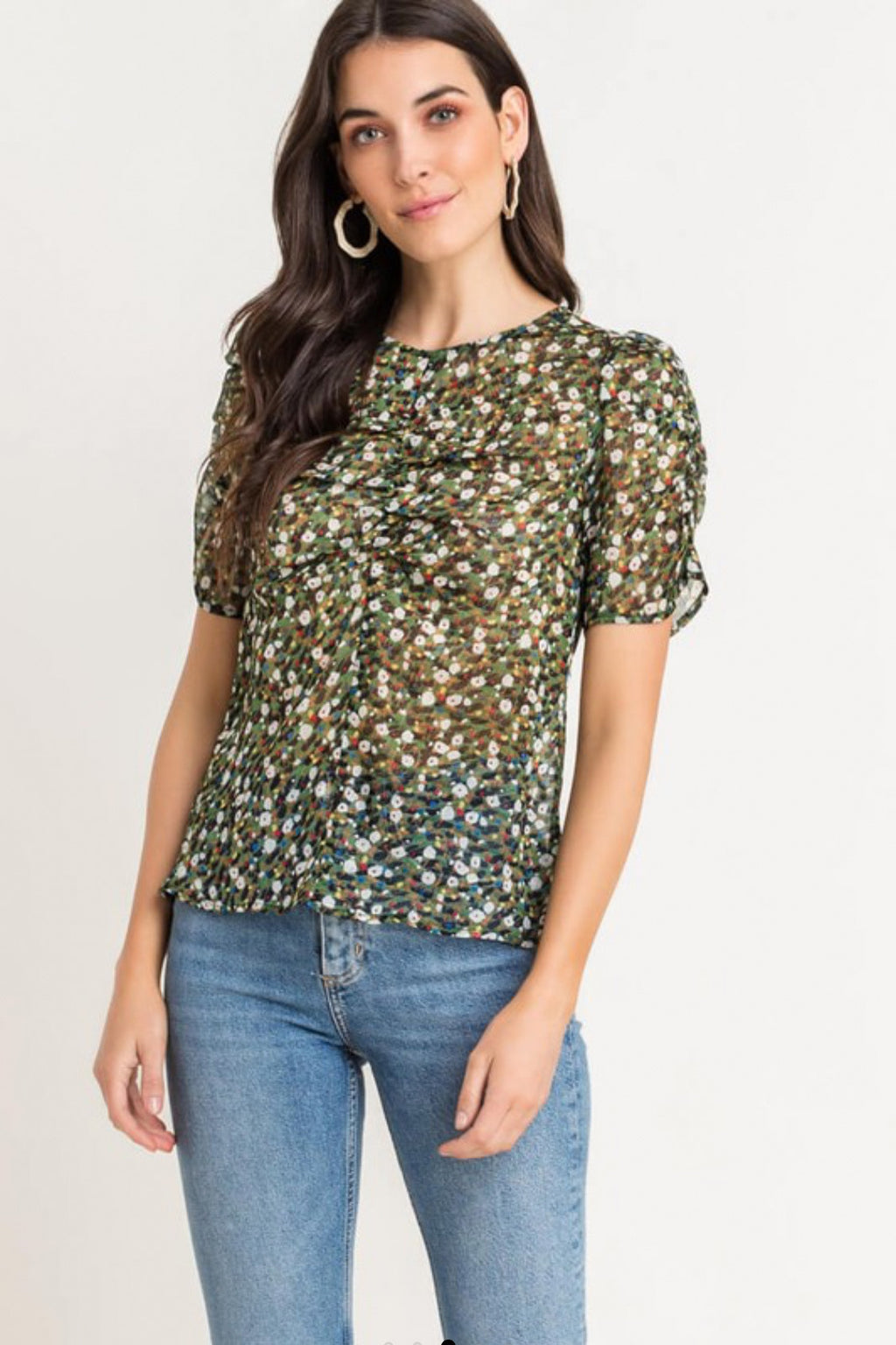 Green Printed Sheer Top
