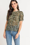 Green Printed Sheer Top