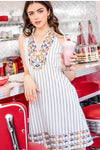 Stripe V-Neck Embroidered Dress