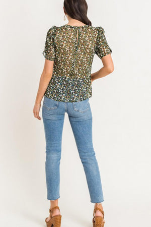Green Printed Sheer Top